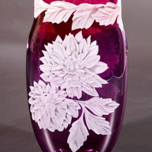 Dahlias Galore Fuchsia & Reddish Amethyst Glass Vase