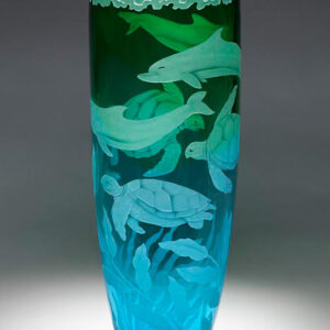 Dolphins and Turtles Green-Blue Vase