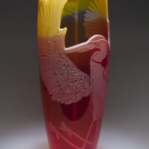 Heron Rising Red-Orange Vase