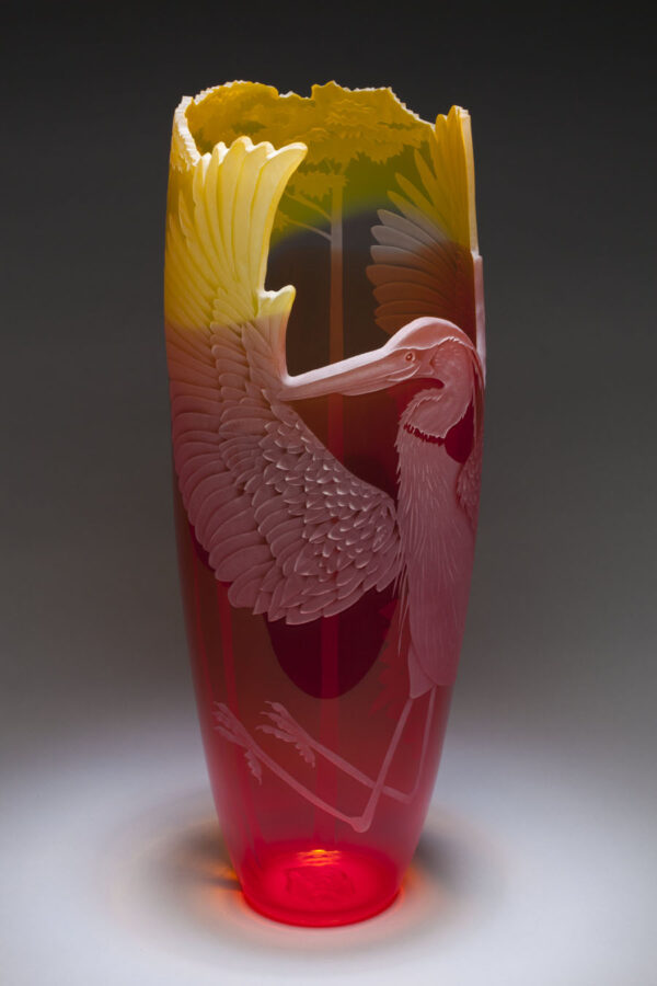 Heron Rising Red-Orange Vase