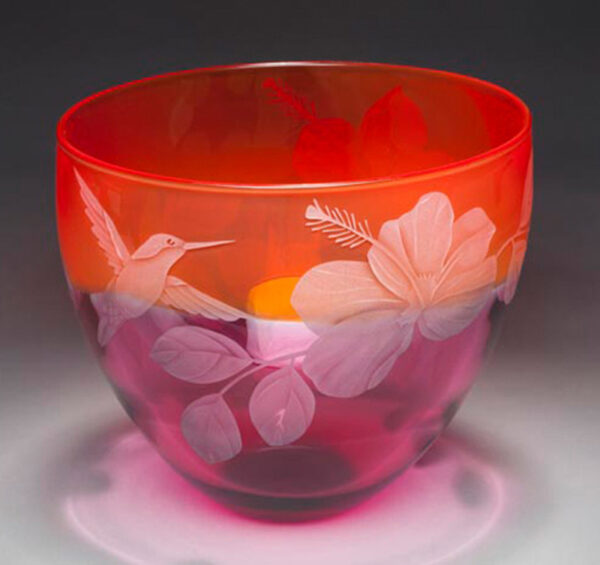 Hibiscus & Hummingbird Red Bowl